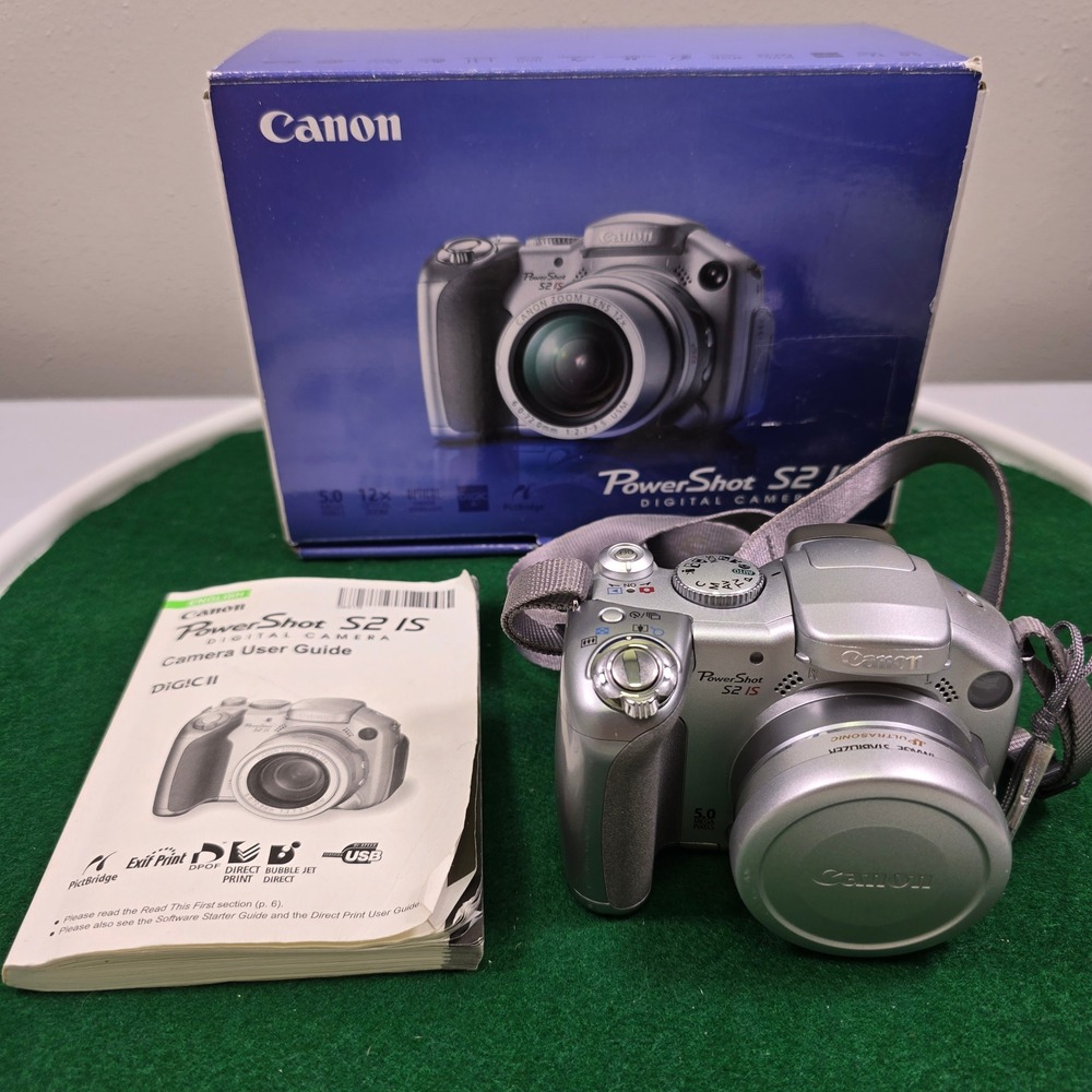 Canon PowerShot S2 IS Digital Camera 5.0MP 12x Zoom Silver with Box and Manual